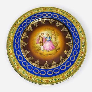 JKW Western Germany GOLD Cobalt PLATE Fragonard Courting Couple Fine Porcelain